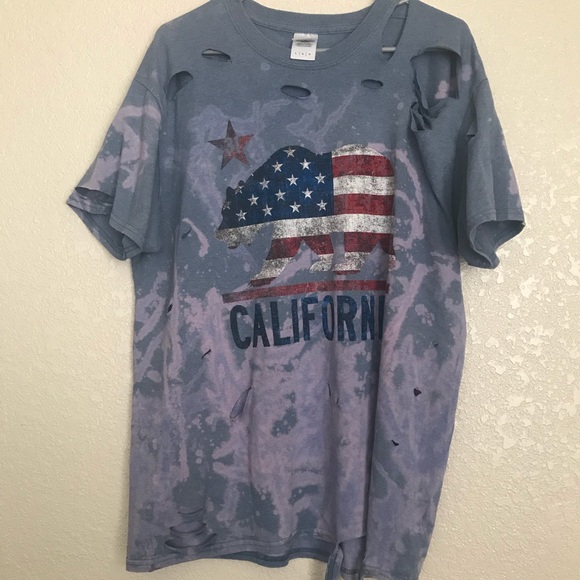 one of a kind • bleach dye-distressed california t - Picture 5 of 7